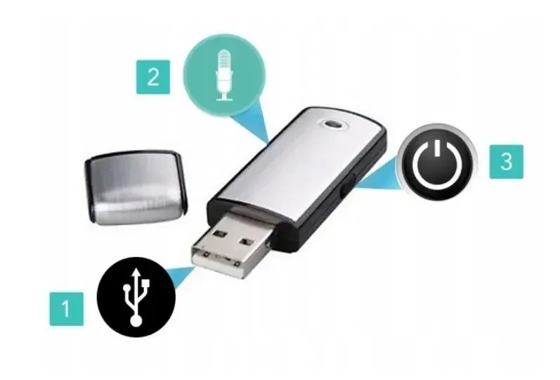 Цифровой диктофон USB флешка для записи разговоров с активацией голосом пластик черный 63×20×9 мм портативный