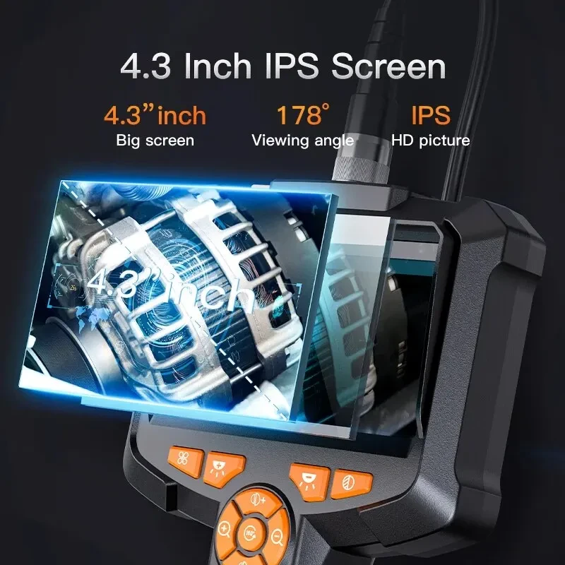 Професійний ендоскоп з подвійною камерою 1080P IP67 4,3" IPS екран 5м кабель водонепроникний для огляду труб і авто