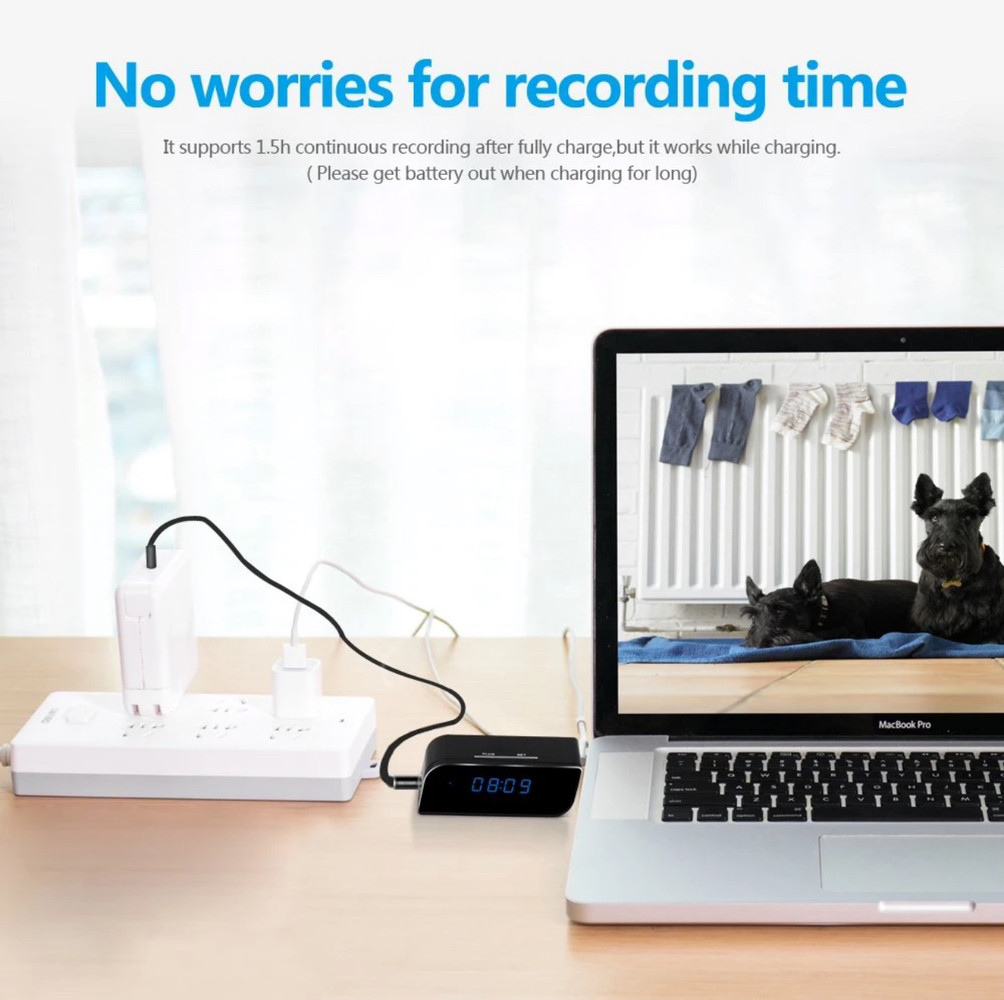 Безпровідна WiFi IP-камера у вигляді настінного годинника FullHD для спостереження з нічним баченням пластик чорний 1920×1080