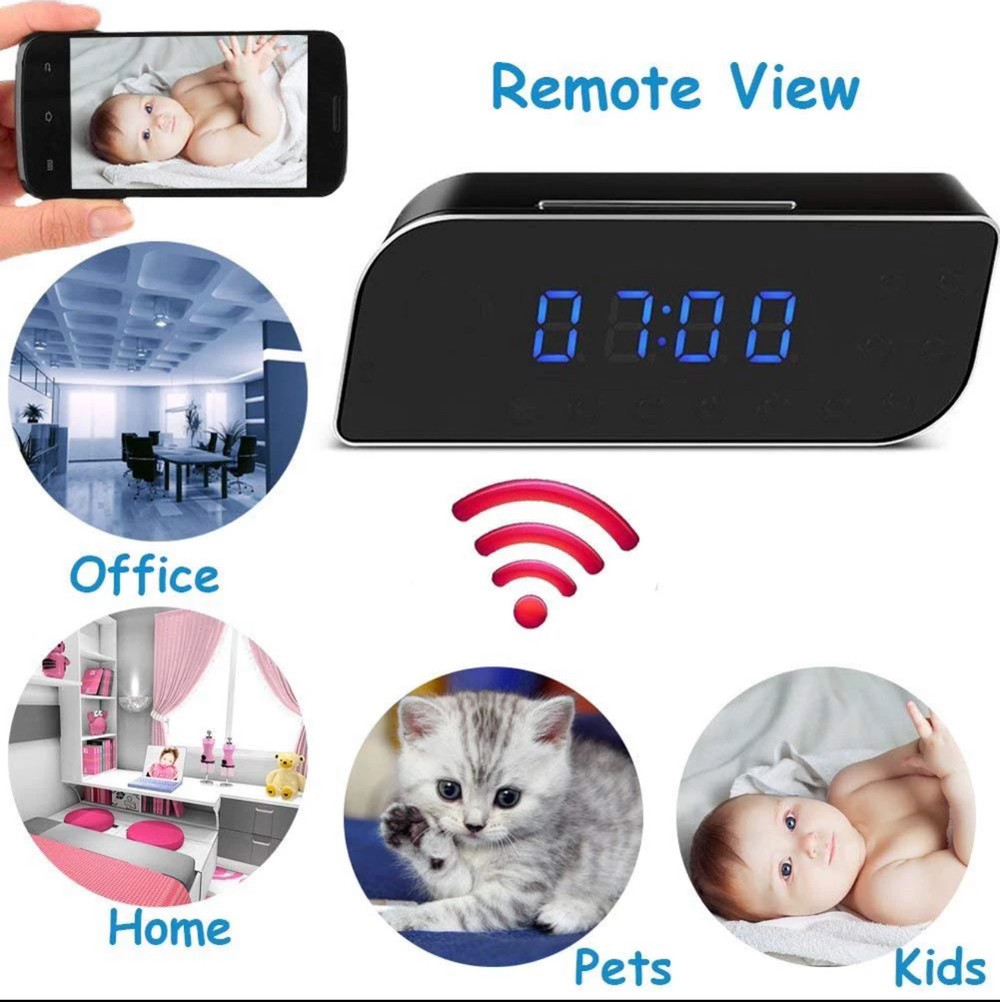 Безпровідна WiFi IP-камера у вигляді настінного годинника FullHD для спостереження з нічним баченням пластик чорний 1920×1080