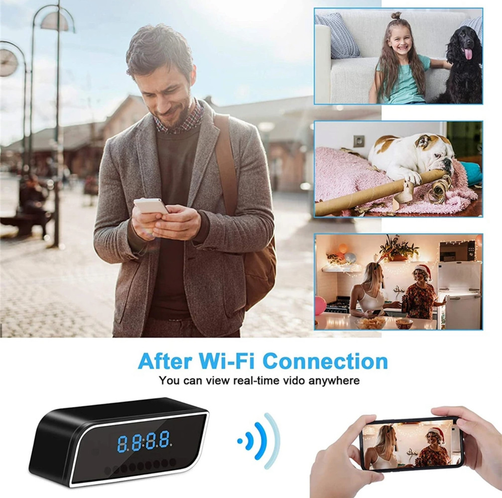 Безпровідна WiFi IP-камера у вигляді настінного годинника FullHD для спостереження з нічним баченням пластик чорний 1920×1080