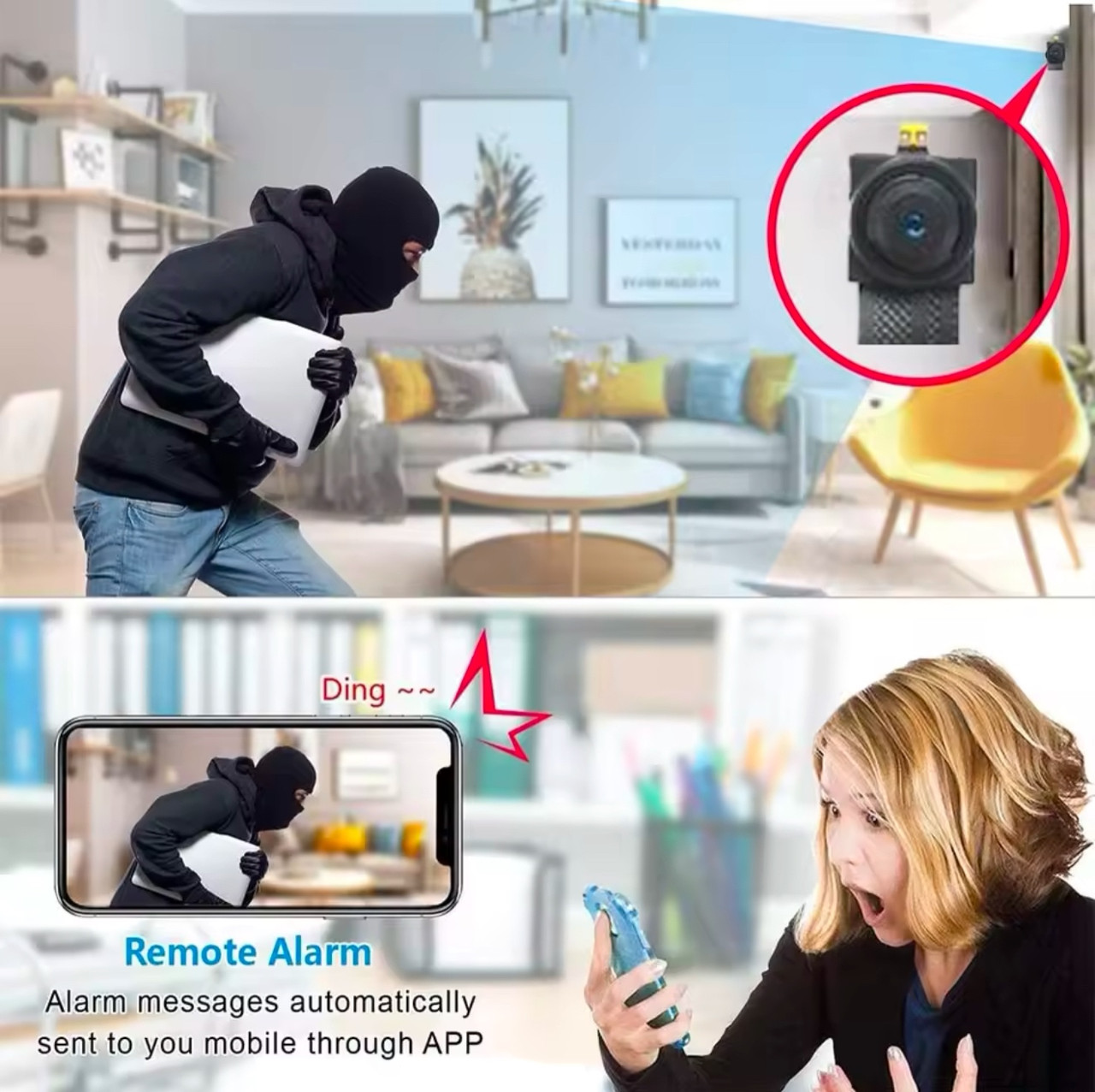 IP мінікамера 1080p на шлейфі Wi-Fi з датчиком руху відеоняня з віддаленим доступом, приховане відеоспостереження, чорна