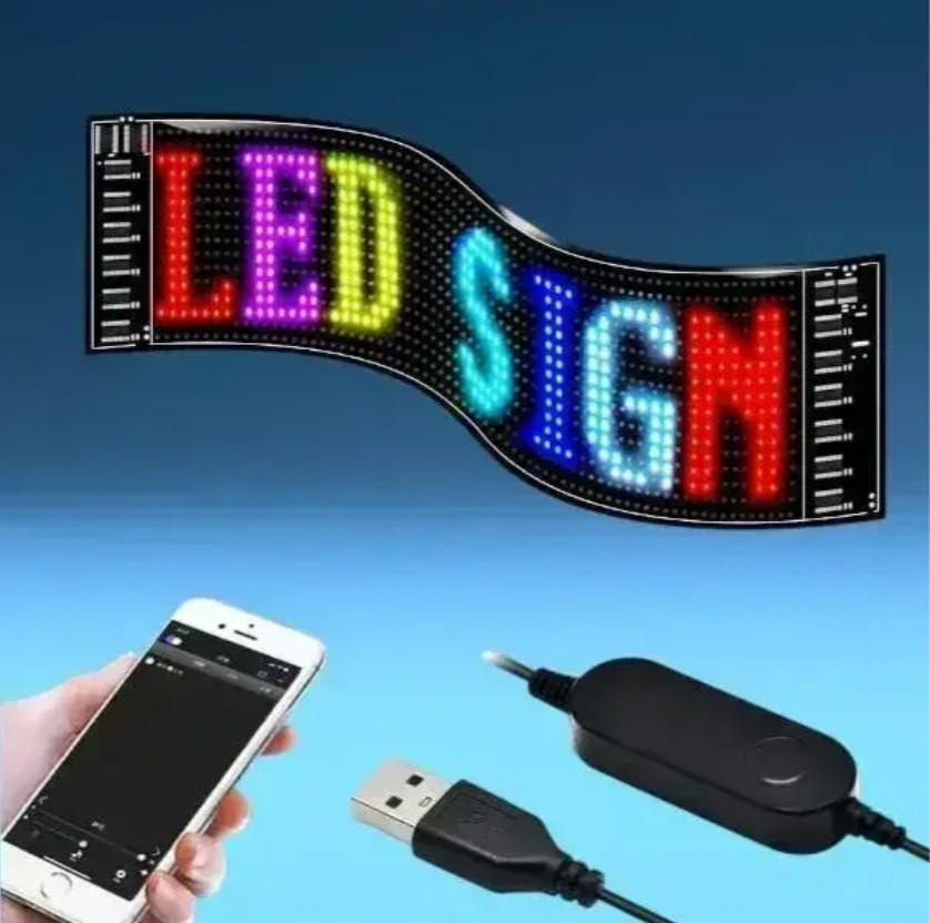 Гнучка світлодіодна LED панель Очі на авто 12x59,5 см, USB живлення, Bluetooth та пульт, 1024 діоди, RGB