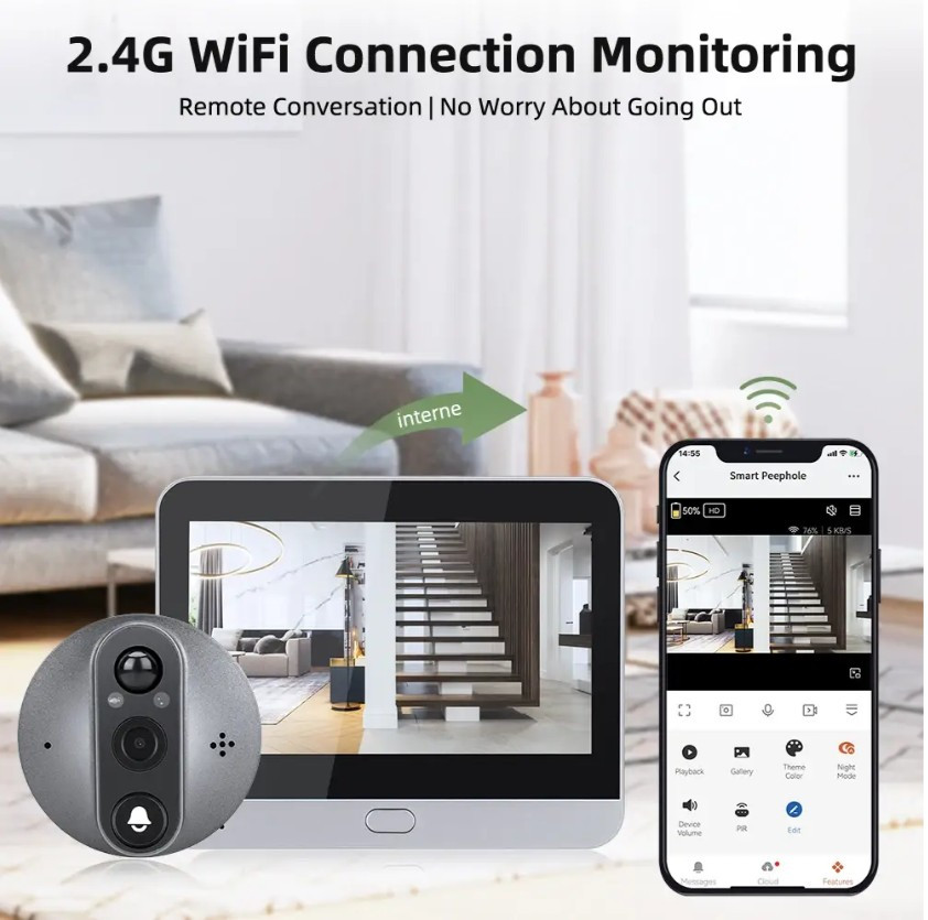 Дверний дзвінок з камерою Wi-Fi Light Vision VLC-300IVP, 2 Мп, монітор 4.3"