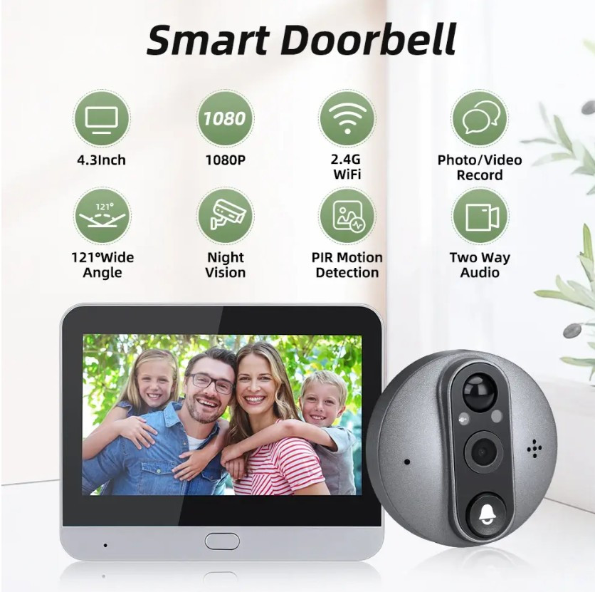 Дверний дзвінок з камерою Wi-Fi Light Vision VLC-300IVP, 2 Мп, монітор 4.3"